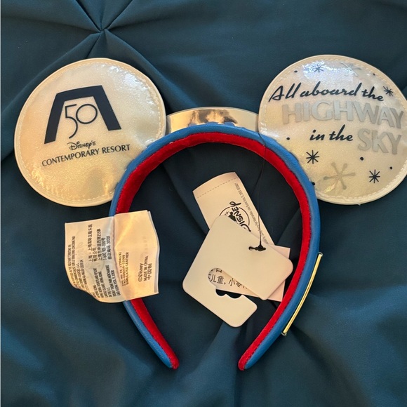 Disney Contemporary Resort 50th Anniversary Ears Headband - Blue and Red - Picture 2 of 3